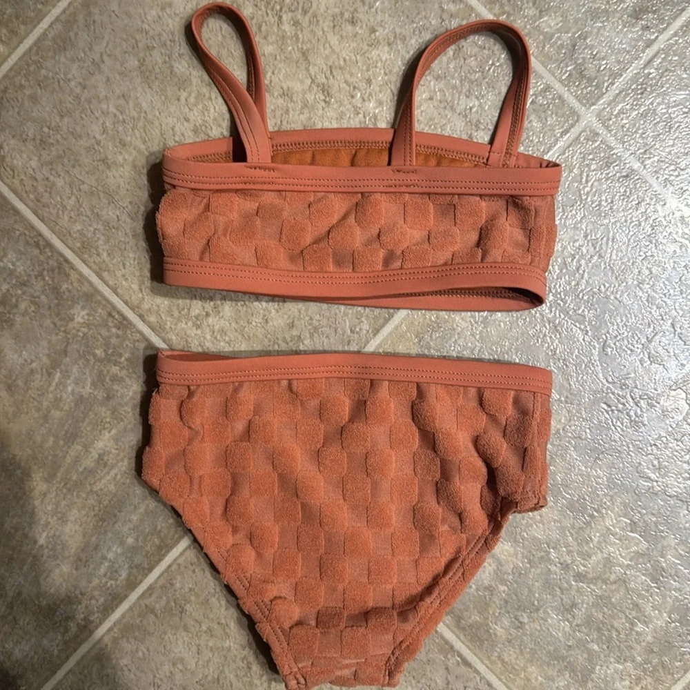 Little Co. Terry Cloth Checkered Two-Piece Swimsuit Bikini Set in Sunburn‎
